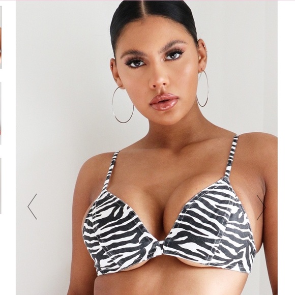 PrettyLittleThing Monochrome Tiger Print Denim Bralet - US8 - Picture 4 of 5